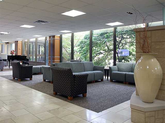 Indoor seating area at Blodgett Hospital.