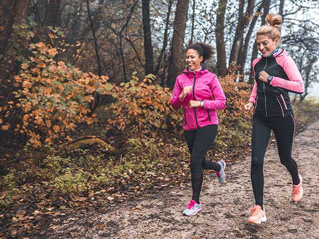 Two women running.