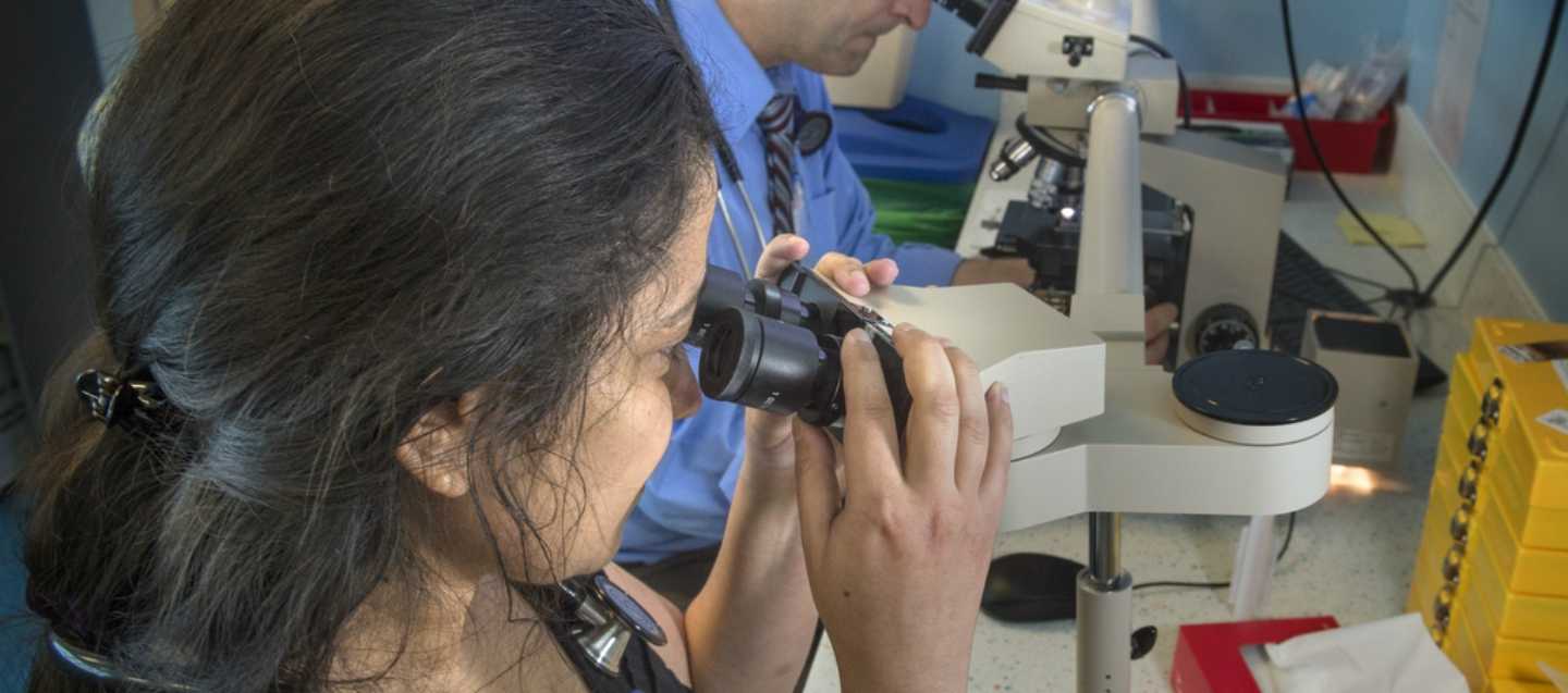 Viewing lab results through a microscope